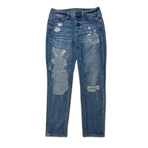 American Eagle Tomgirl Destroyed Ripped Medium Wash Jeans Size 2 Short #1477